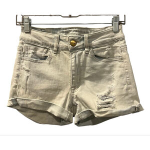 American Eagle Super Stretch Hi Rise Shortie Denim Jean Shorts Size 2 Distressed